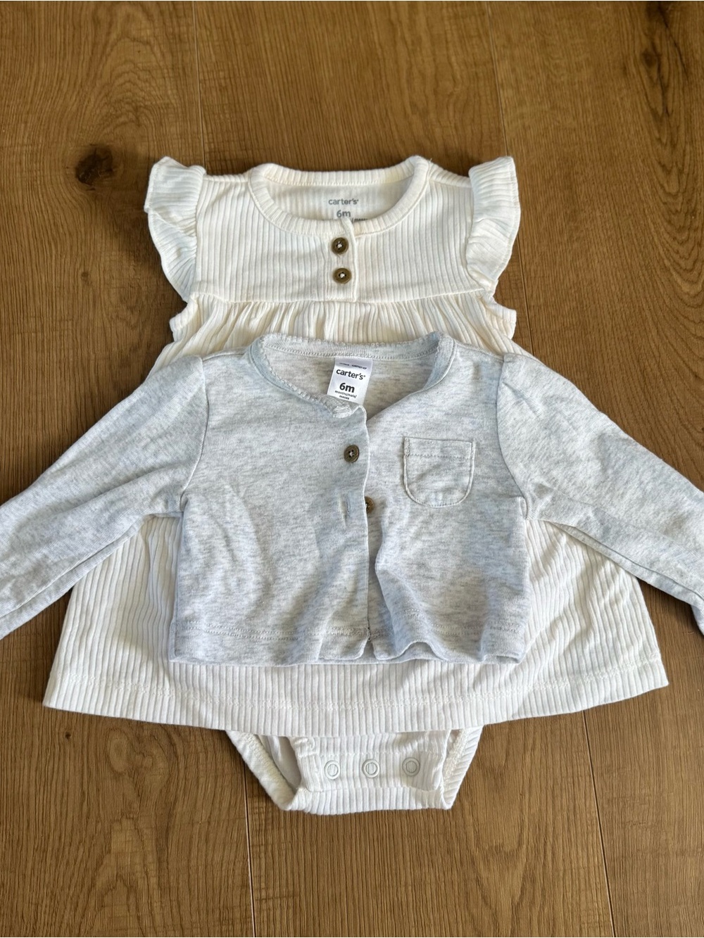 Carter's Cream Ribbed Dress with Light Gray Cardigan Set